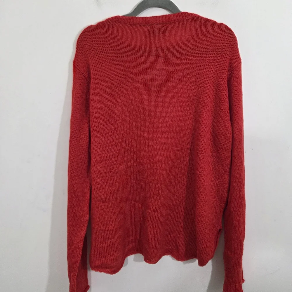 NWT Wooden Ships Heart Crew Sweater Lightweight Red Pink Love Wool Size 14 - 16